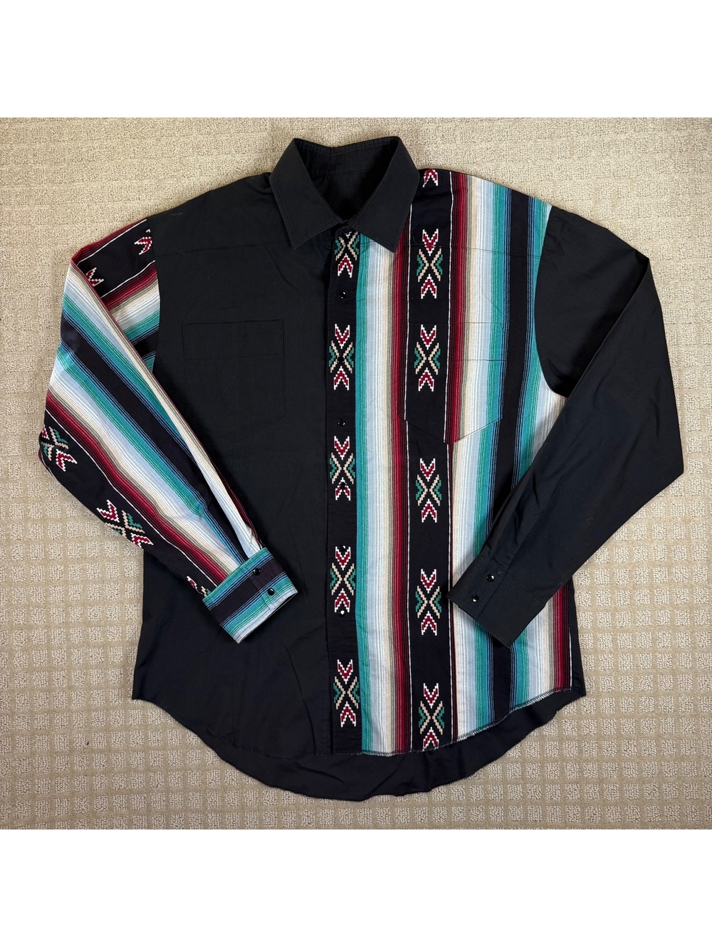 Handmade Western Aztec Serape Pearl Snap Shirt XL